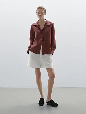 100% linen open collar shirt