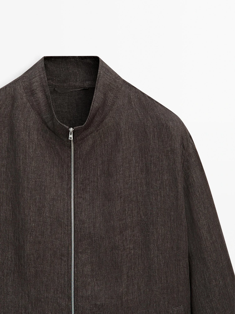 Faded total look linen bomber jacket