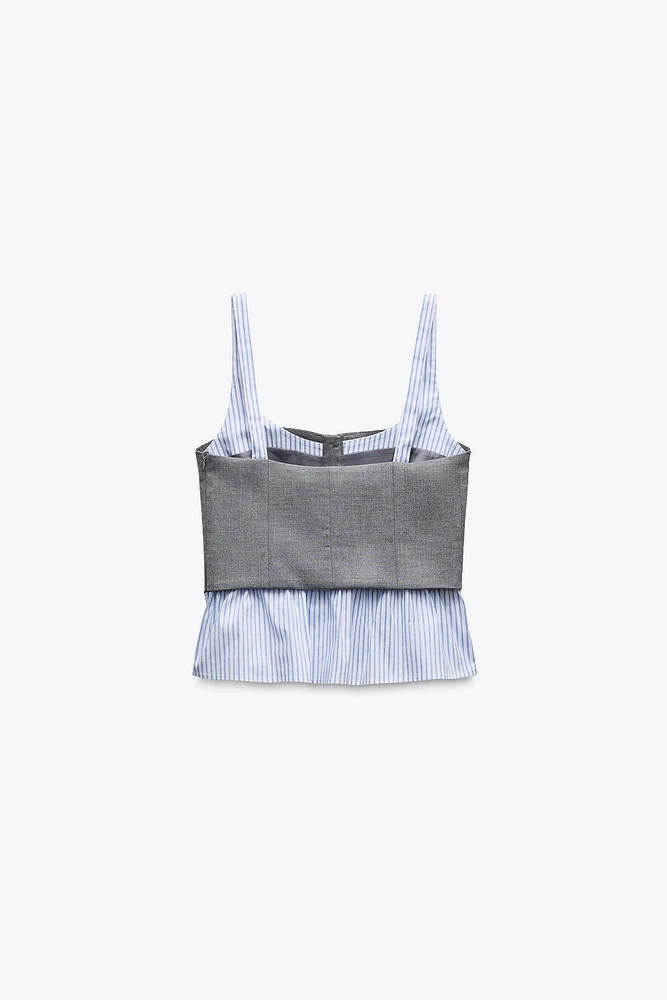 COMBINATION STRIPED POPLIN TOP