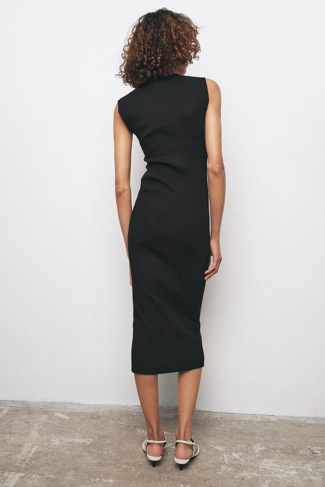 RIBBED MIDI BUTTON DRESS