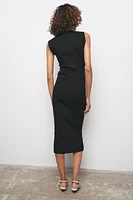 RIBBED MIDI BUTTON DRESS