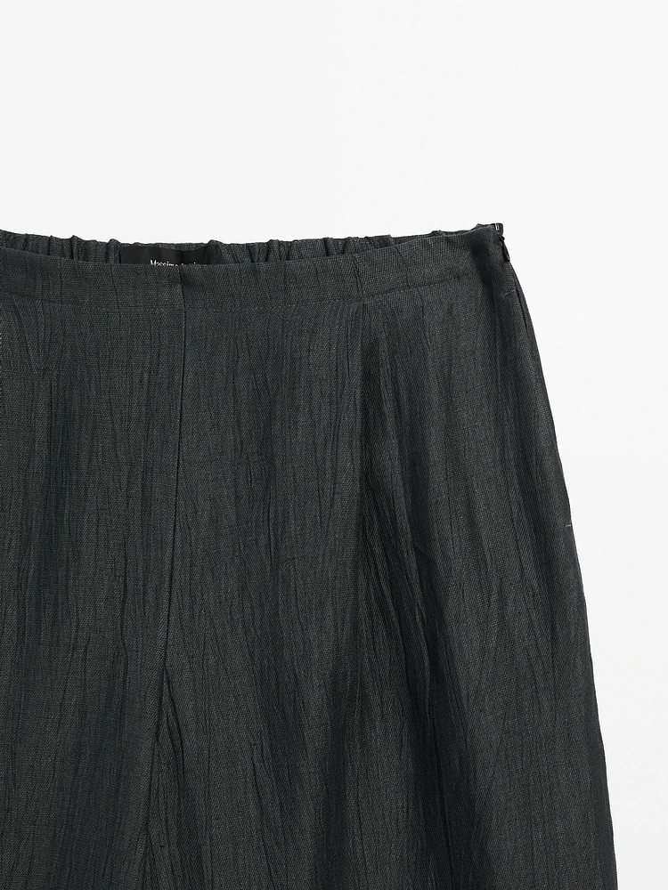 Wide-leg linen blend trousers