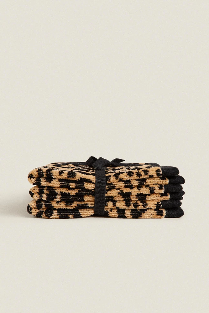 PACK OF LEOPARD PRINT VELOUR HAND TOWELS (PACK OF 3)