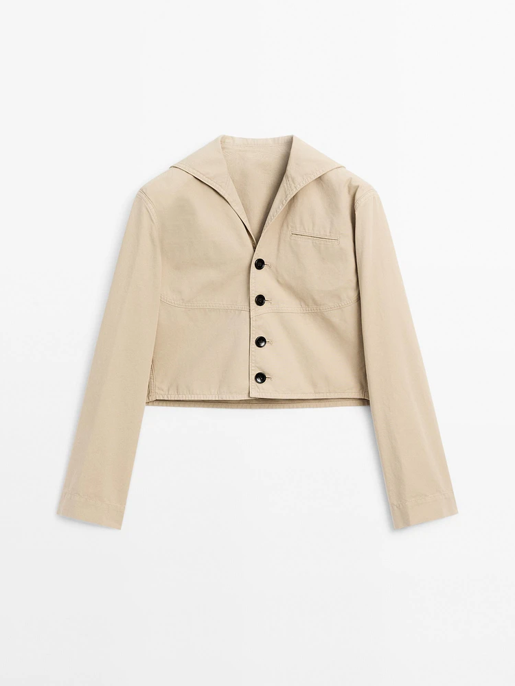 Short cotton jacket with sailor collar