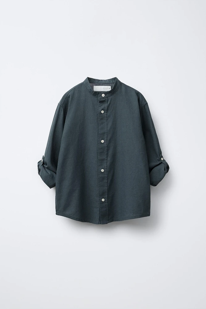 LINEN MANDARIN COLLAR SHIRT