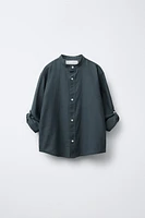 LINEN MANDARIN COLLAR SHIRT