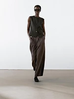 Pantalon plissé en lin mélangé