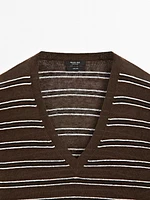 100% linen striped knit sweater