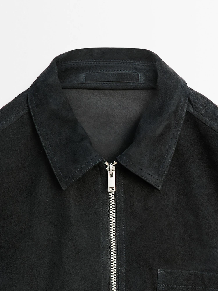 Blouson en cuir effet daim
