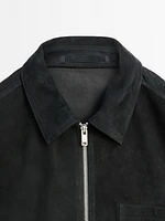 Blouson en cuir effet daim
