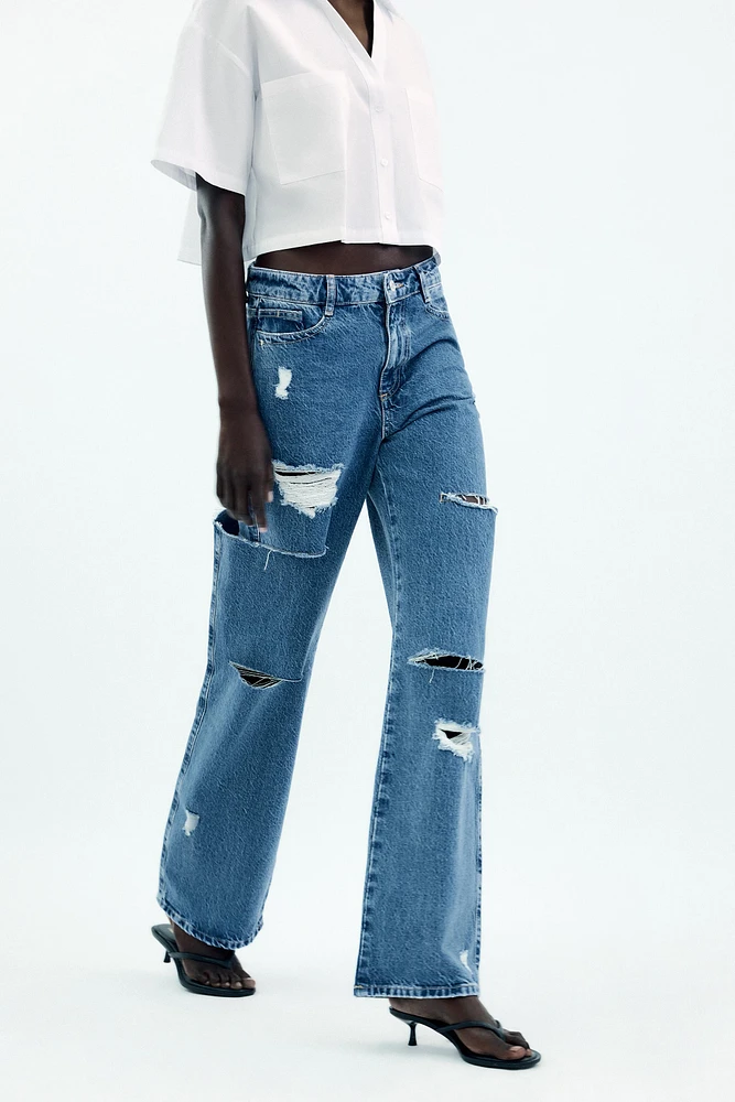 Z1975 MID-RISE STRAIGHT CUT OUTS RIPPED JEANS