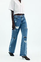 Z1975 MID-RISE STRAIGHT CUT OUTS RIPPED JEANS