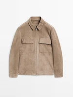 Veste courte en cuir effet daim