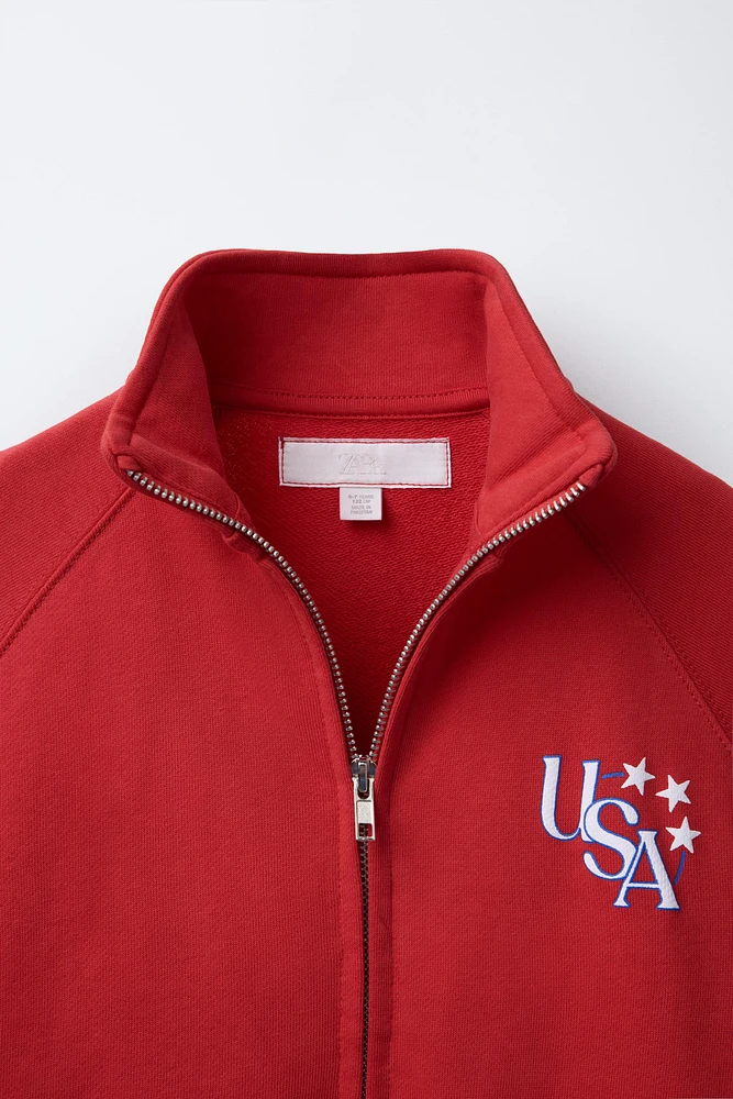 RAISED PRINT ZIP-UP SWEATSHIRT