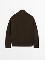 Contrast knit suede leather jacket