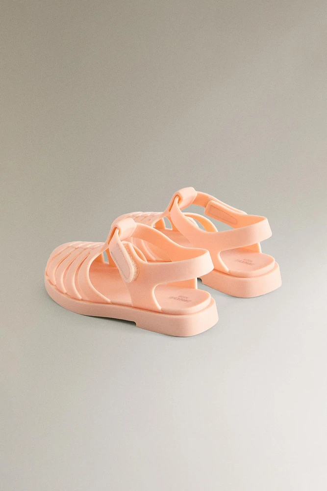 RUBBERIZED CAGE SANDALS WITH HOOK-AND-LOOP STRAP