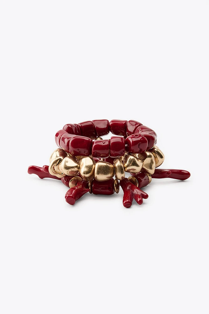 LOT DE 3 BRACELETS ÉLASTIQUES CORAIL