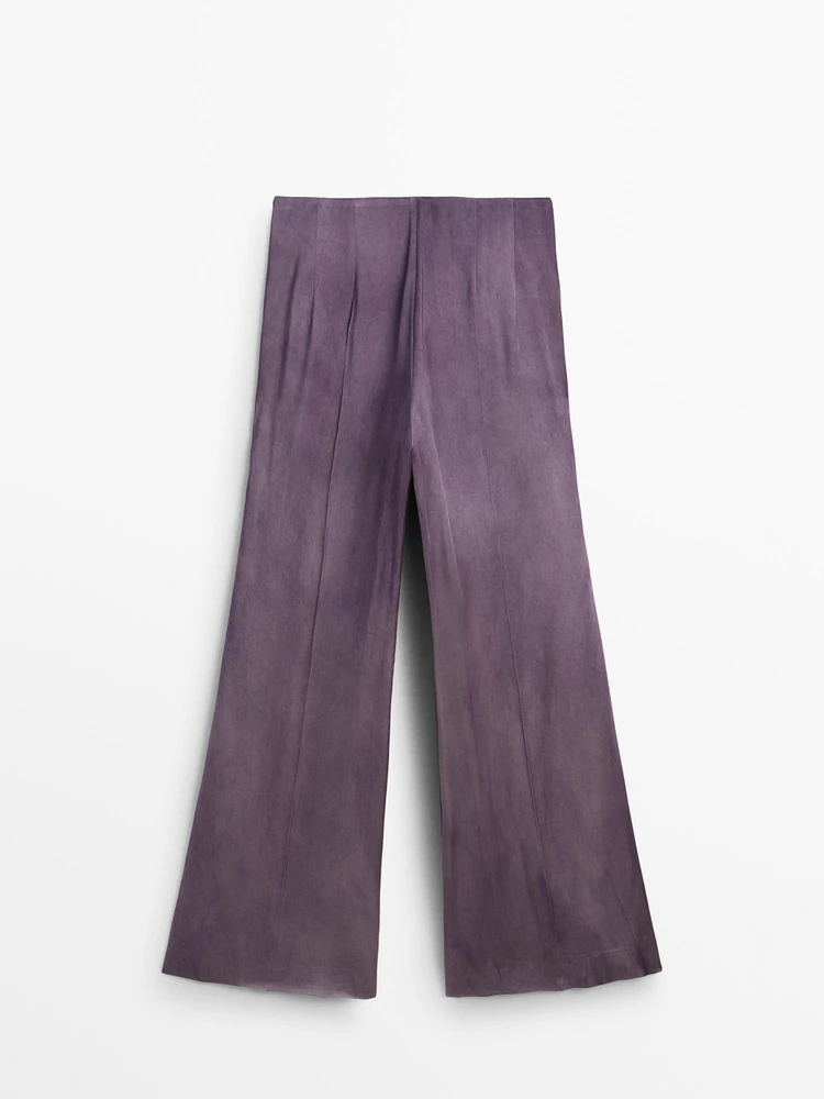 Flowing flared satin trousers
