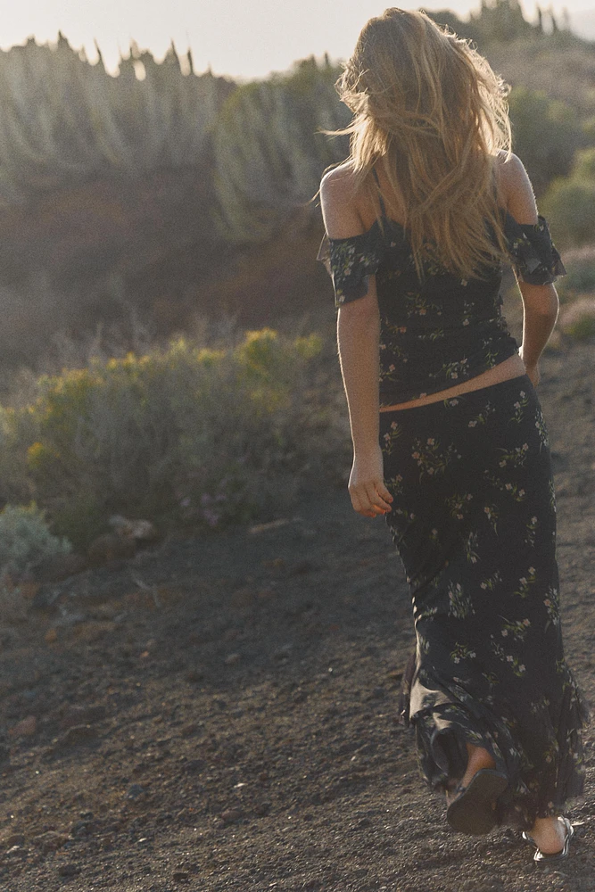 PRINTED TULLE RUFFLE SKIRT