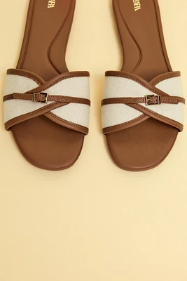 BUCKLE FLAT FABRIC SANDALS