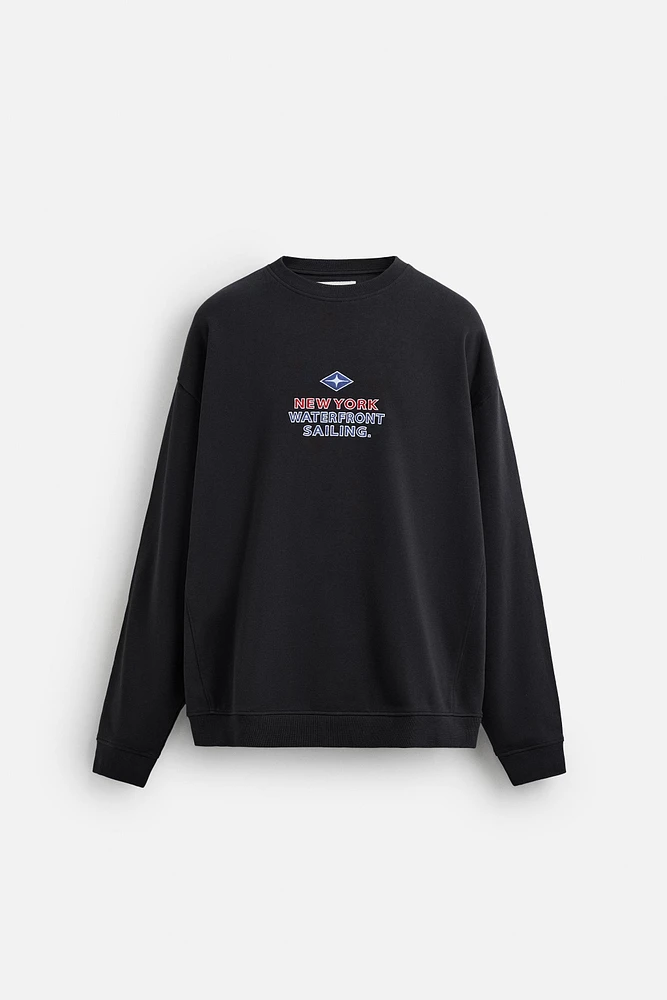 NAUTICAL EMBROIDERED TEXT SWEATSHIRT