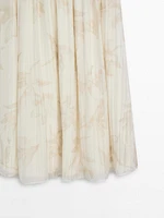 Printed gathered midi skirt