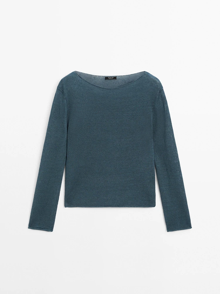 Linen blend cutwork sweater