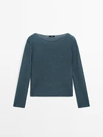 Linen blend cutwork sweater