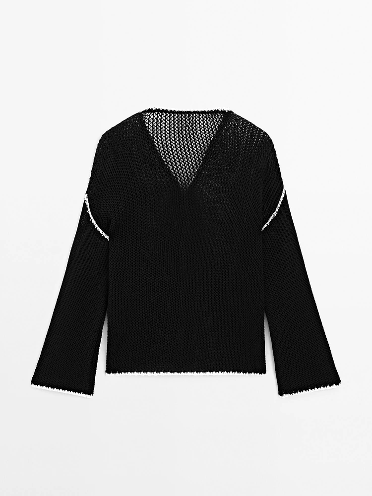 Pull crochet ajouré 100 % coton