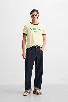 CONTRAST TEXT RIBBED T-SHIRT