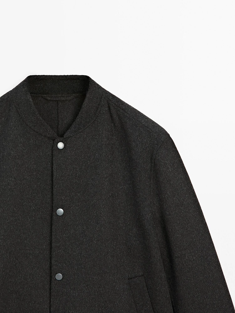 Double-layer wool blend bomber jacket