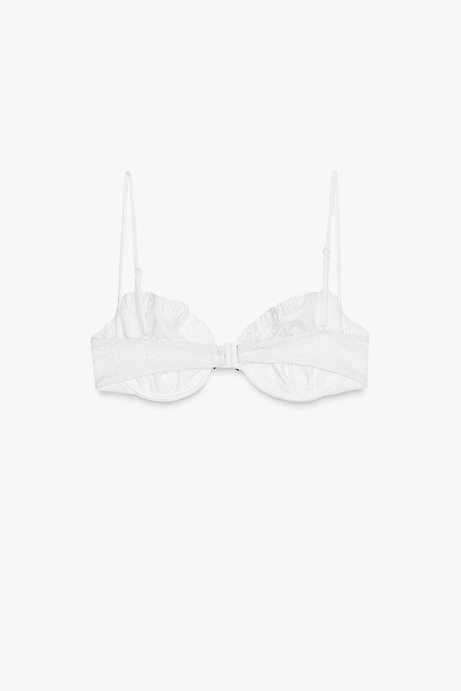 CONTRAST TIE RUFFLE BIKINI TOP
