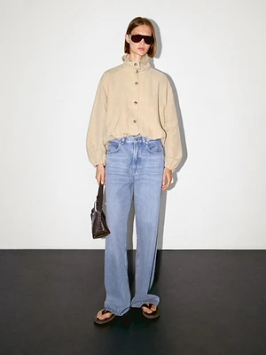 High neck linen blend bomber jacket