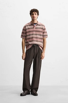 POLO EN MAILLE DÉLAVÉ À RAYURES