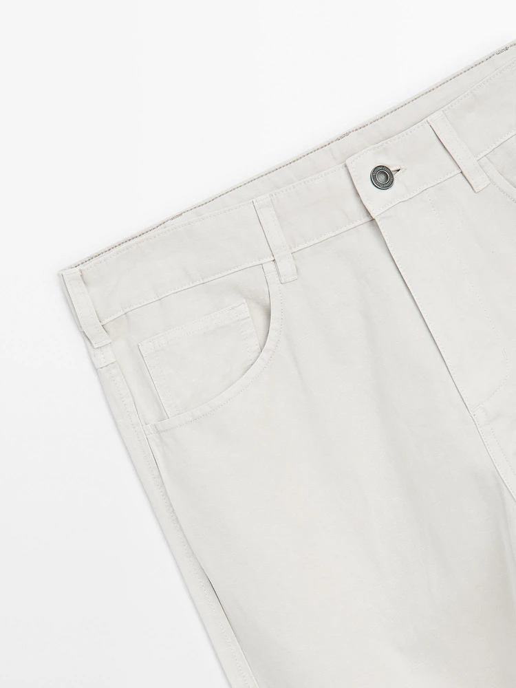 Lightweight relaxed fit denim-effect trousers