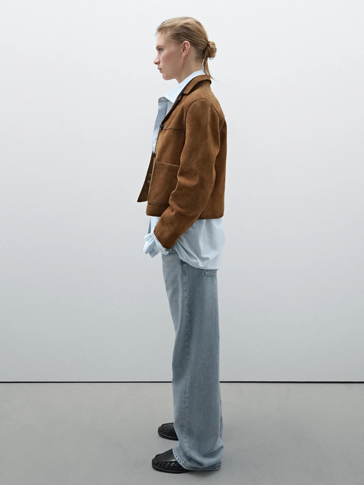 Veste avec poches en cuir effet daim