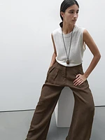 100% linen wide-leg trousers