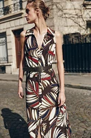 BELTED PRINTED MIDI DRESS