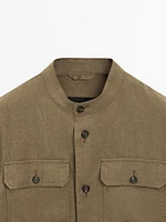 100% linen stand collar overshirt