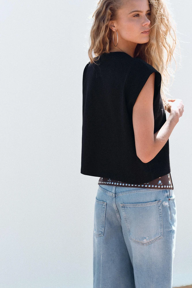 WASHED EFFECT SLEEVELESS T-SHIRT