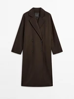 Long double-breasted wool blend coat