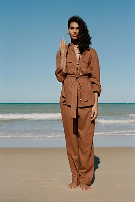 LINEN BLEND STRAIGHT PANTS