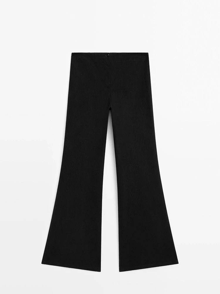 Wide-leg cotton trousers with striped detail