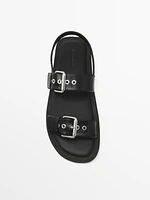 Flat slider sandals with buckles