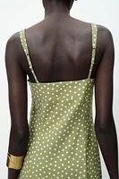LINEN BLEND POLKA DOT MIDI DRESS
