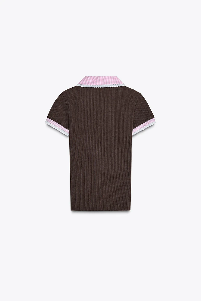 RIBBED PETER PAN COLLAR TOP