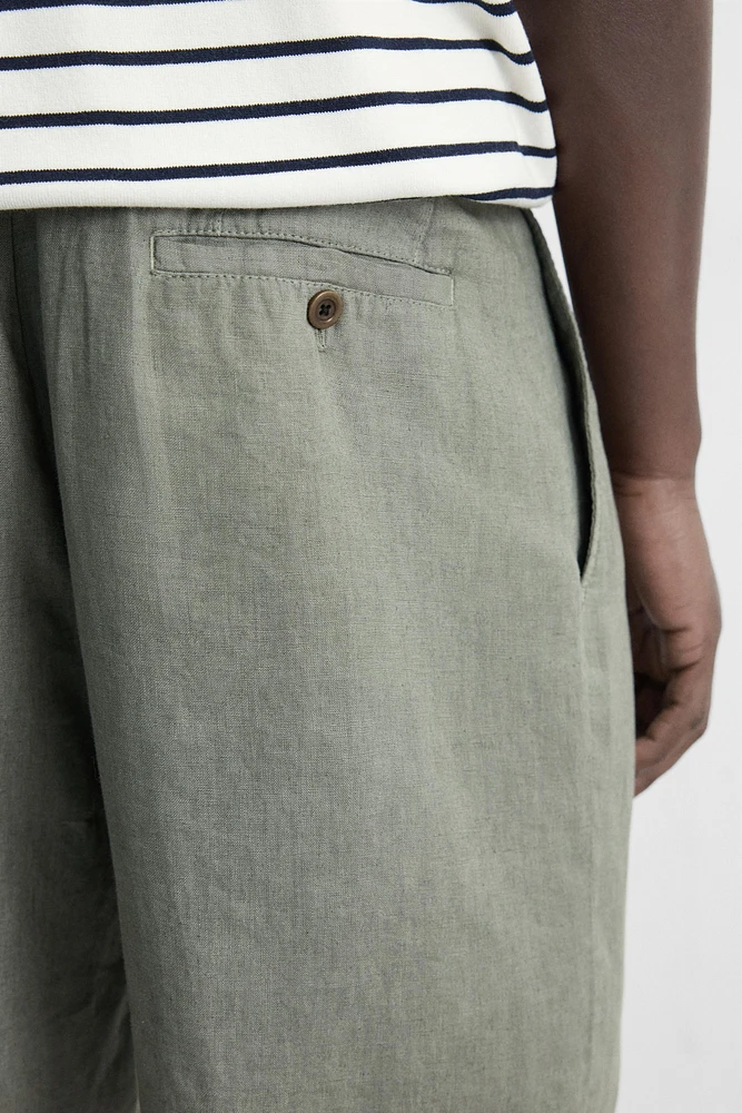 100% LINEN PLEATED SHORTS