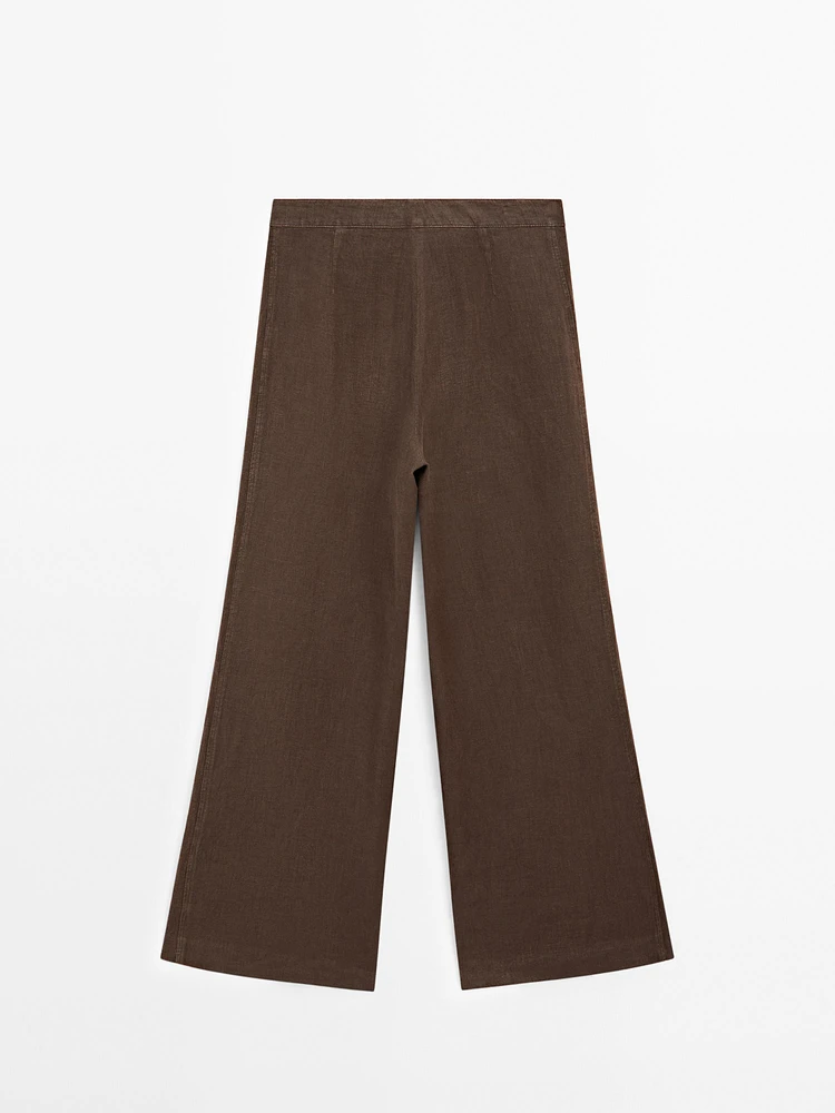 Pantalon wide leg 100 % lin