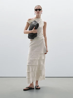 Draped cotton top with knot detail