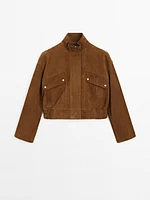 Nubuck suede leather bomber jacket